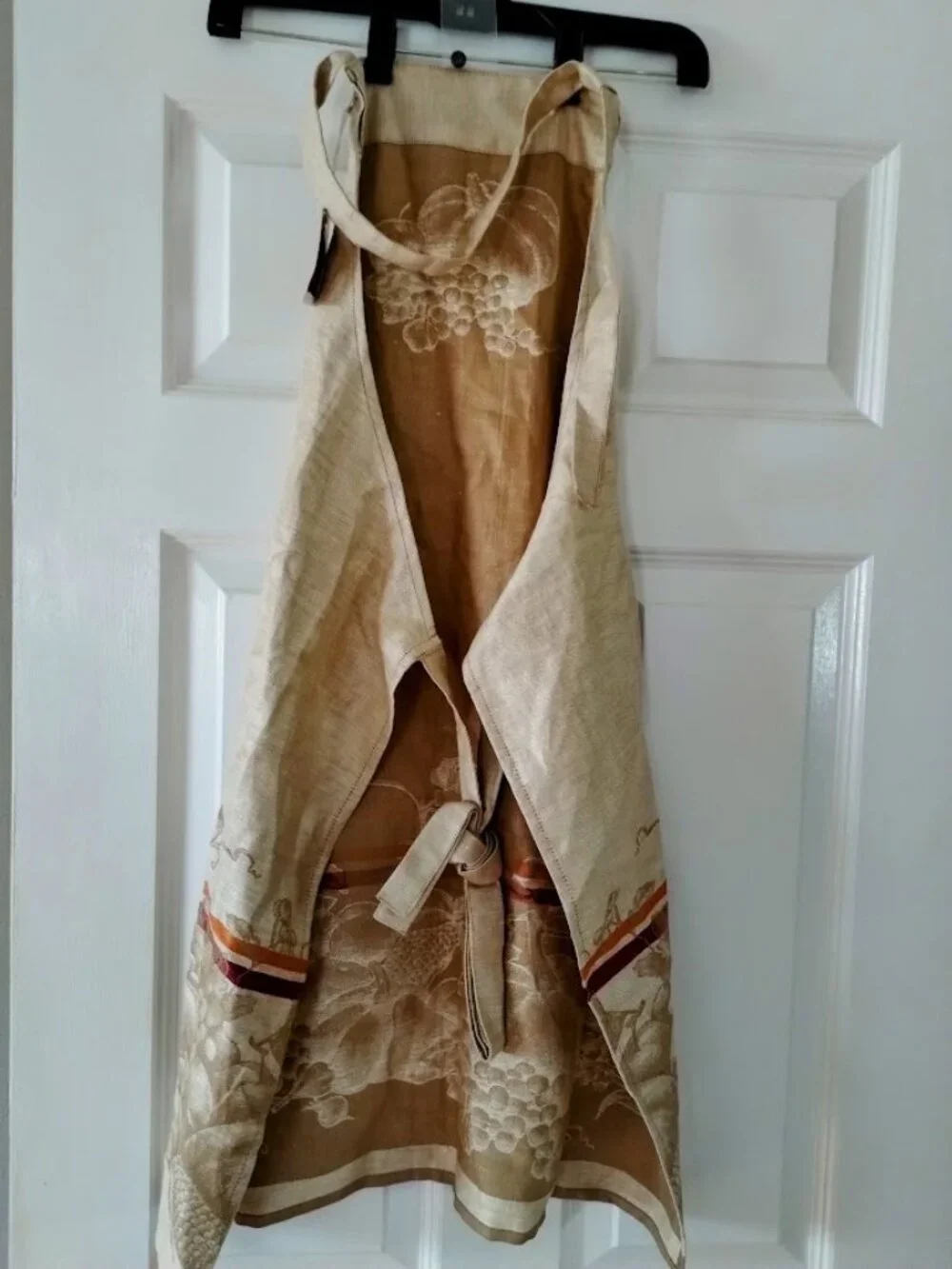 Williams Sonoma Pumpkin Jacquard Cotton Linen Apron w Adjustable Necktie